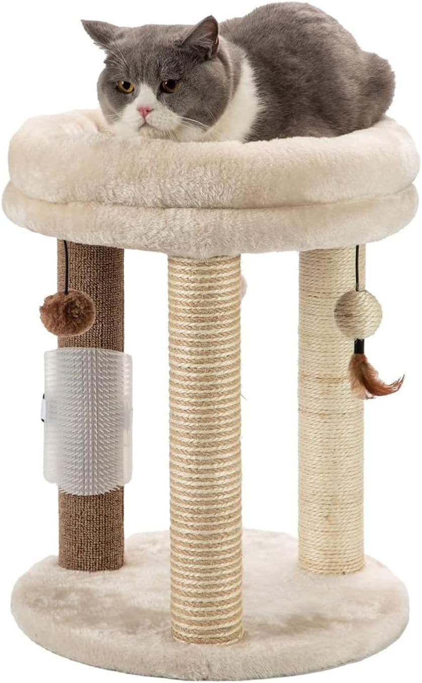 MECOOL 4in1 Small Cat Tree,Scratching Post with Tower Soft Bed