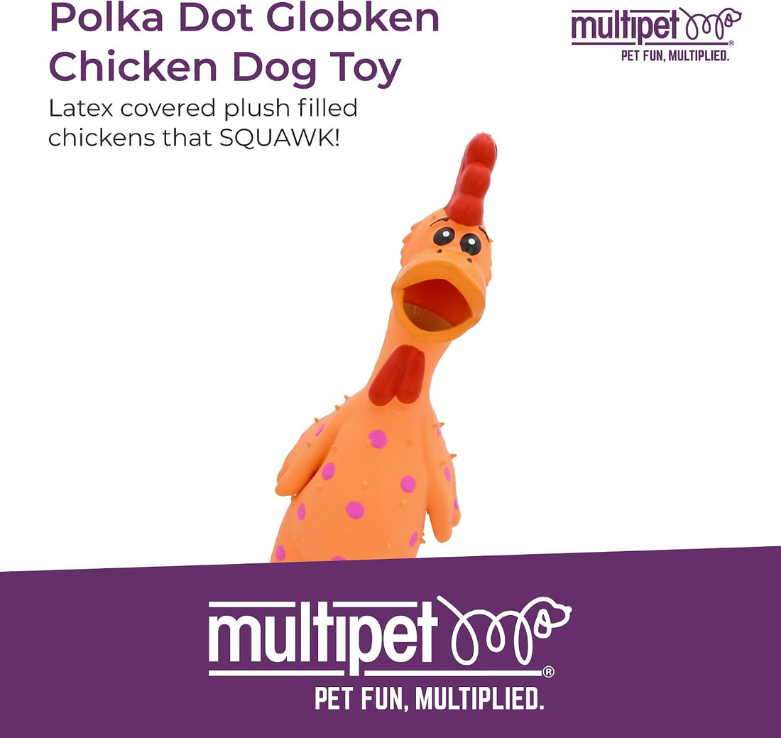 Multipet's Mini Globken Latex Plush Filled Polka Dot Chicken Dog Toy