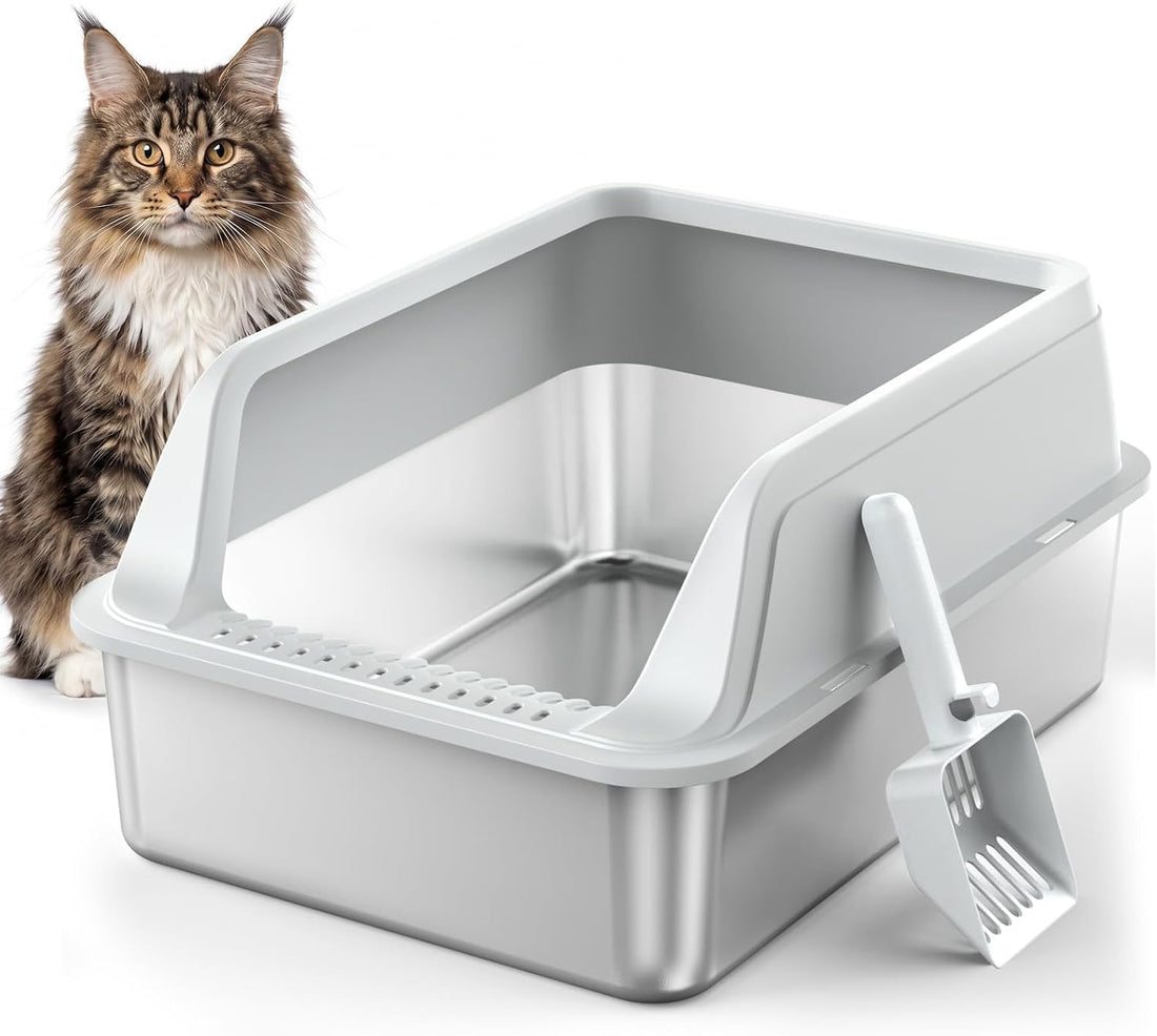 FURTIME Stainless Steel Litter Box with Lid