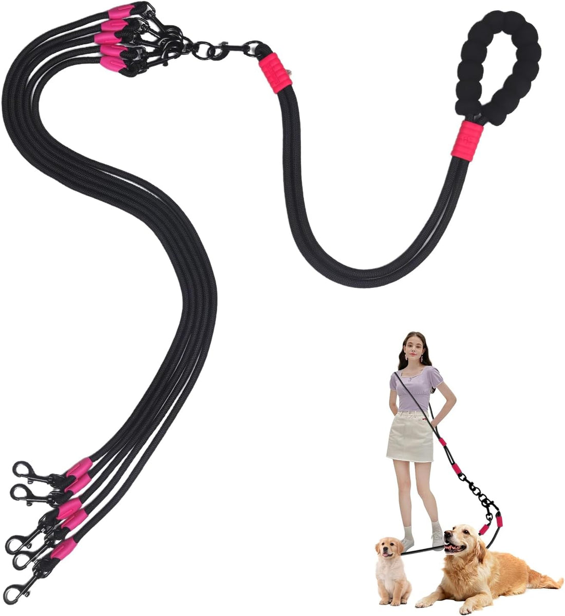 Double Dog Leash No Tangle, Adjustable Split Leads Three Pet Walking