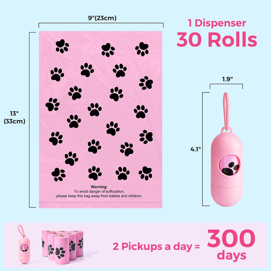 Dyforce 600 Count Dog Poop Bags Rolls with Dispenser