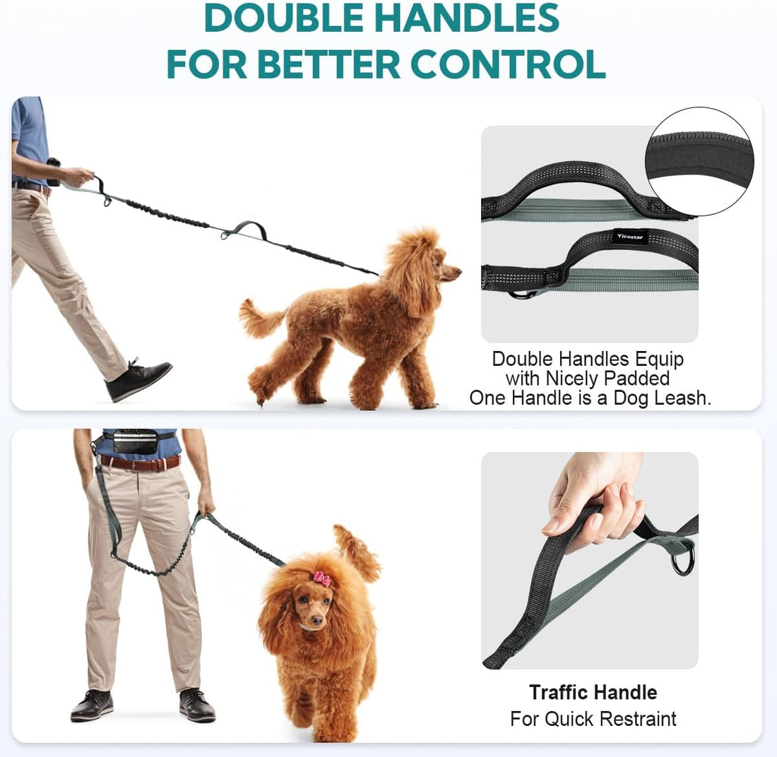 Yicostar Hands Free Dog Leash, Double Dog Leash with Waist Bag