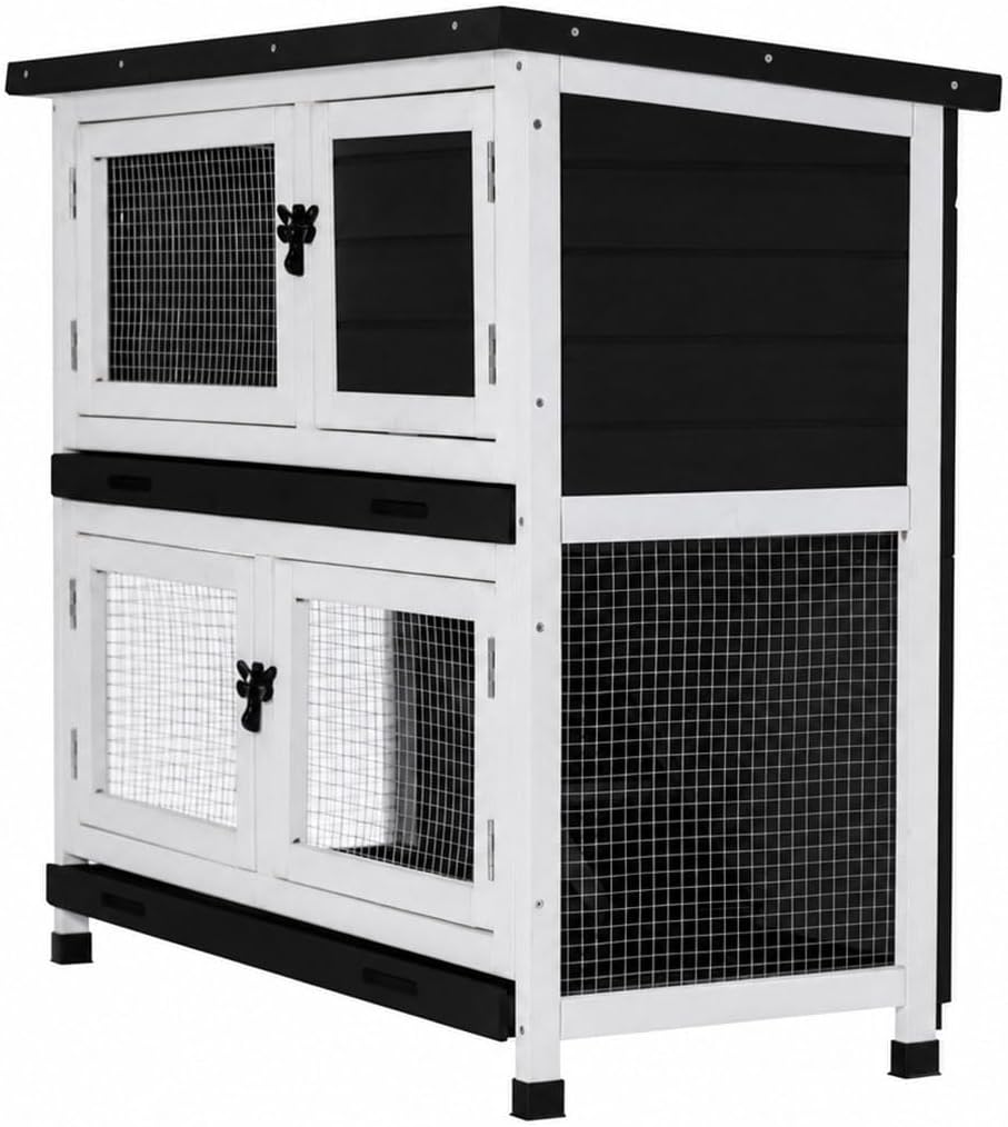 2 Story Solid Wood Rabbit/Bunny Hutch with 2 Large Main Rooms