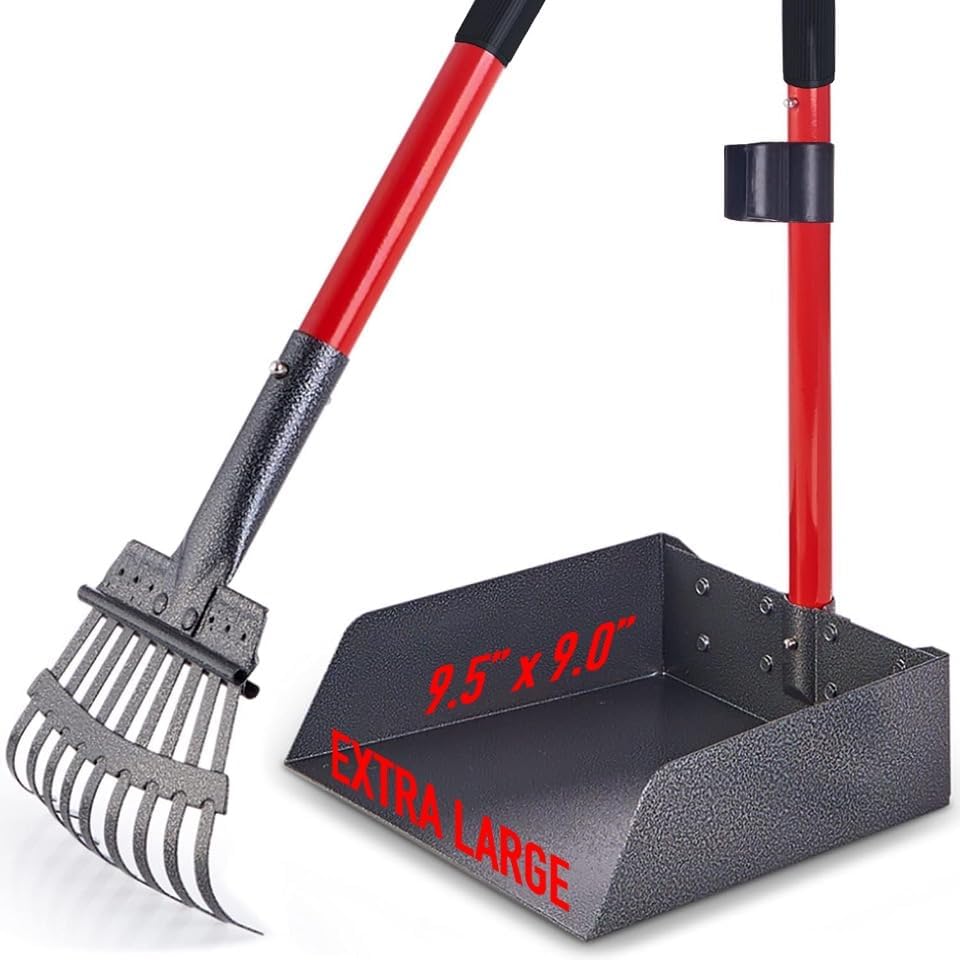 Metal Pooper Scooper for Dogs with Heavy Duty Long Handle Rake & XL