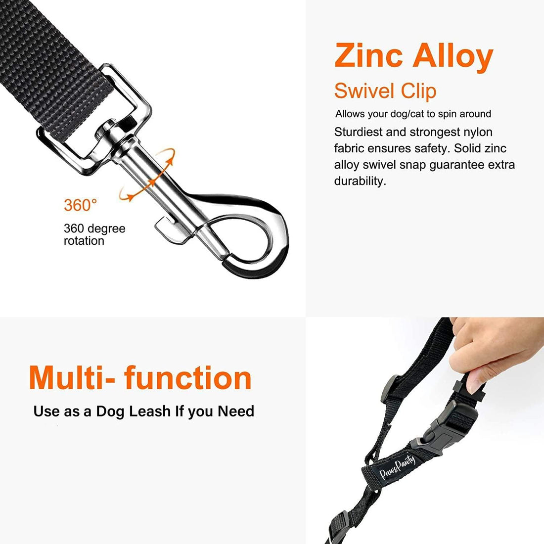 PawsPawty 2 Pack Headrest Dog Car Safety Seat Belt Adjustable Nylon