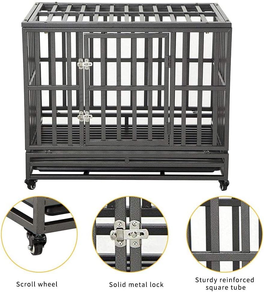 LUCKUP 38 Inch Heavy Duty Dog Cage Metal Kennel and Crate for Large