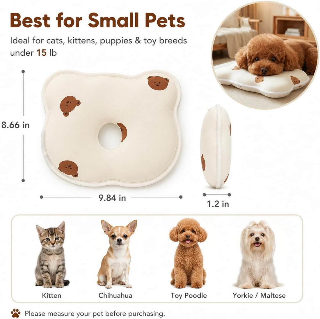 Soft Memory Foam Pet Pillow for Small Dogs and Puppies