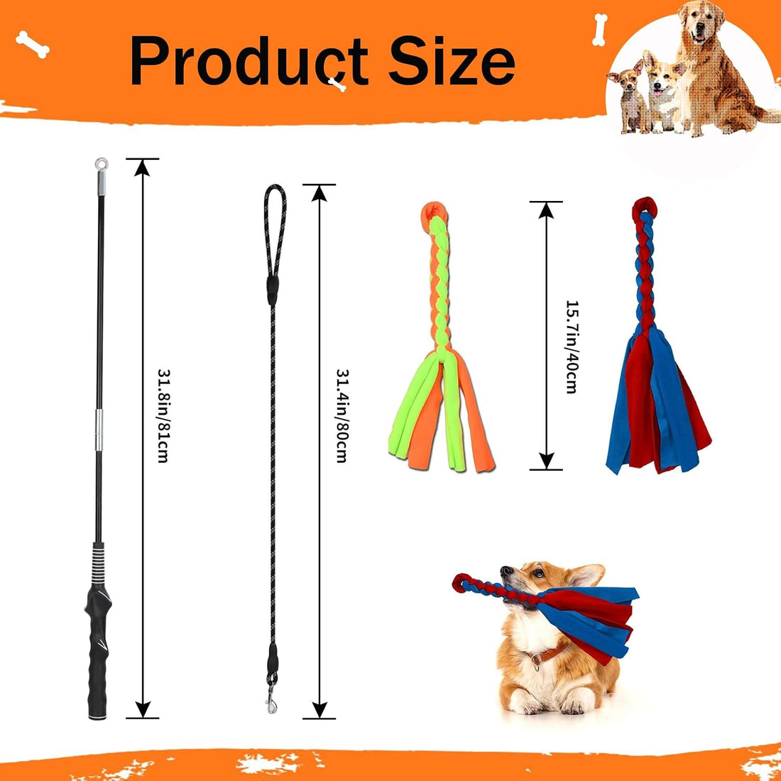 SYOOY Flirt Pole for Dogs, Interactive Dog Toys Teaser Wand Play Pole