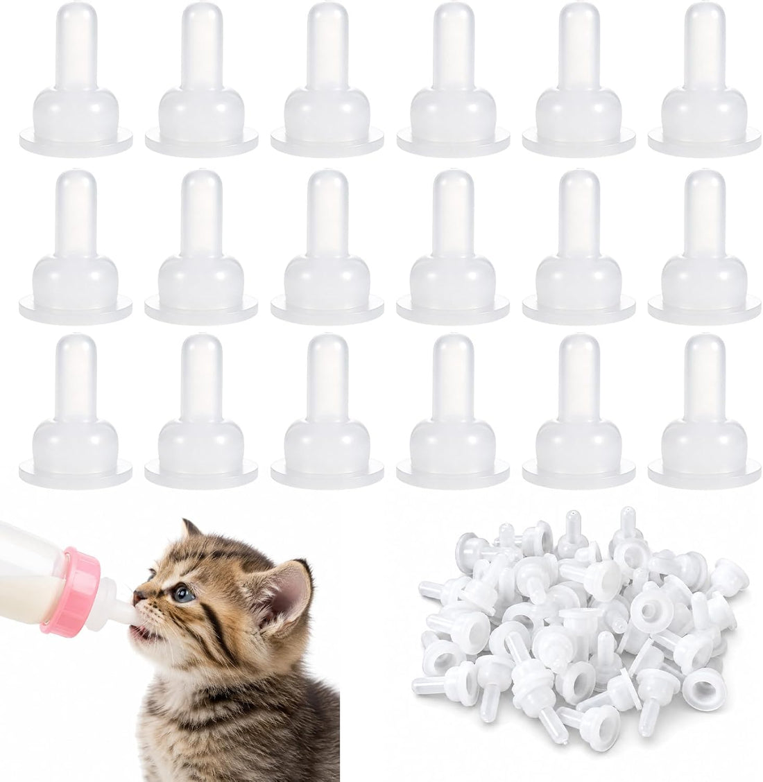 50 Pcs Kitten Nipples for Feeding,Rubber Soft Bottle Nipples