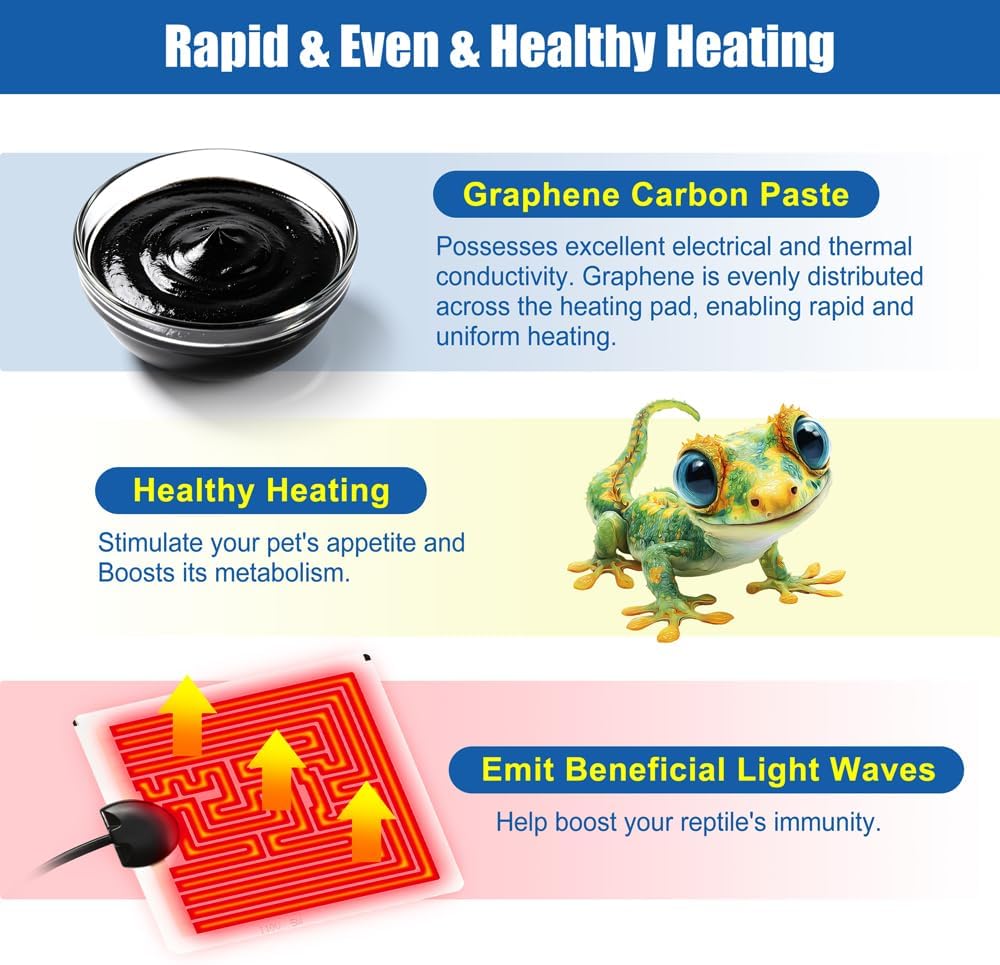 Reptile Heating Pad 6 x 5.5 Inch Reptile Heat Mat with Rapid and Even