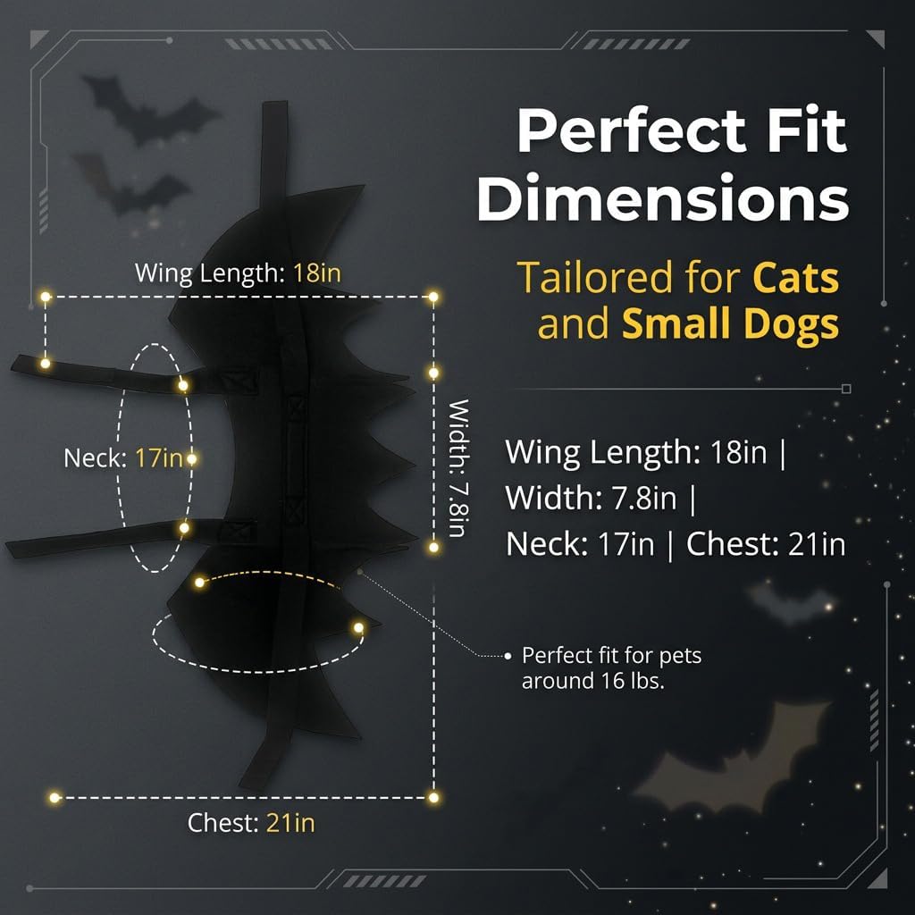 Halloween Cat Bat Wings Costume with Bells for Photos & Parties