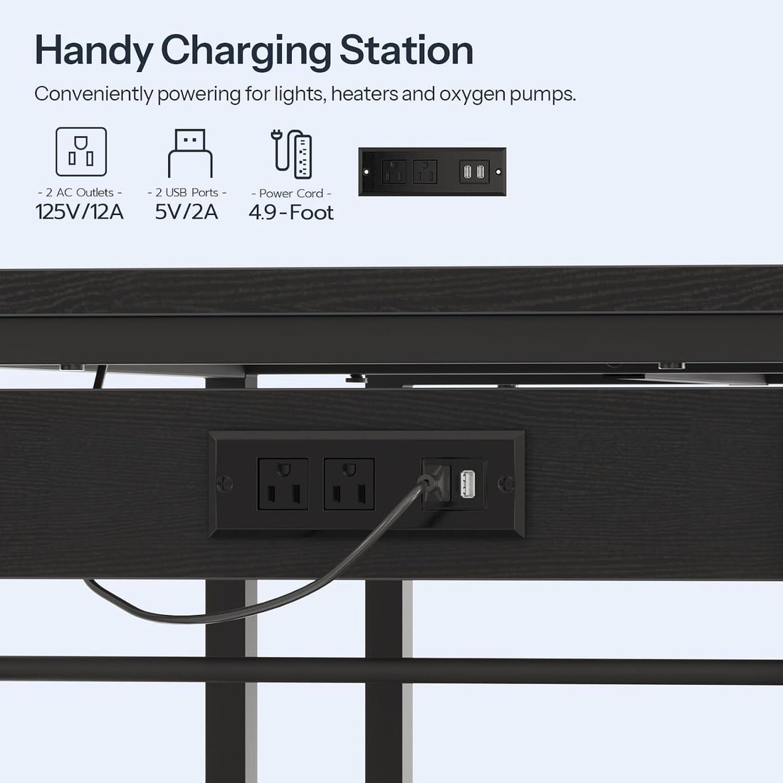 HOOBRO Fish Tank Stand with Power Outlet and LED Light, Aquarium Stand