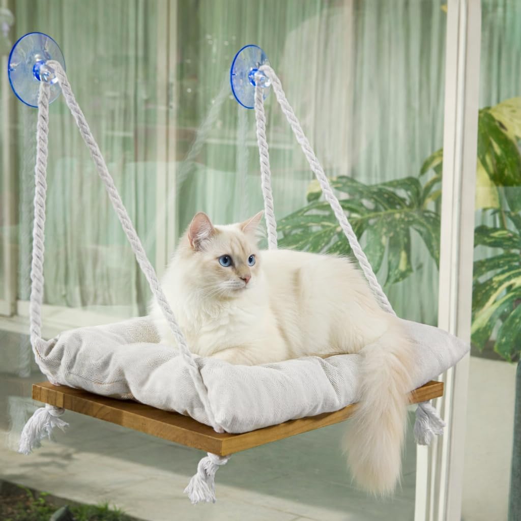 Cat Window Perch, Indoor Hammock Bed with Solid Pine Wood