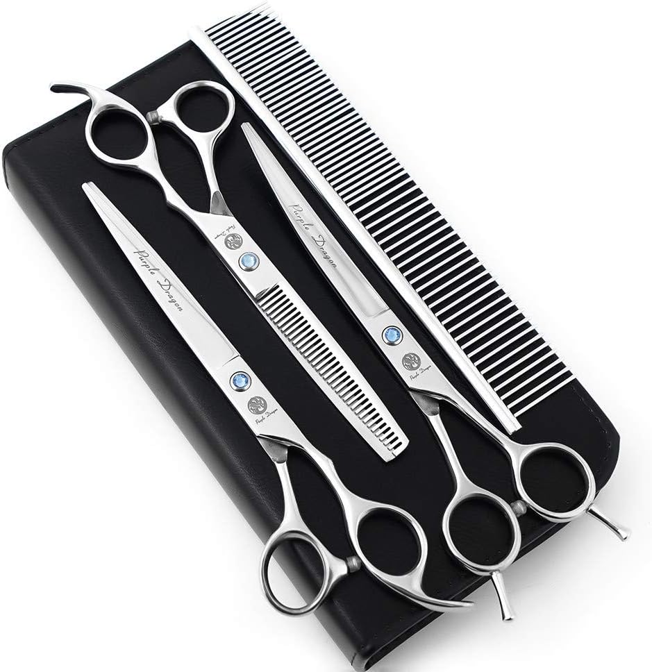 Purple Dragon 7" Dog Grooming Scissors Set with Rhinestone Accent
