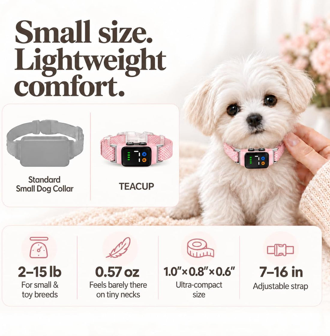 Teacup Bark Collar for Small Dogs 2-15lbs