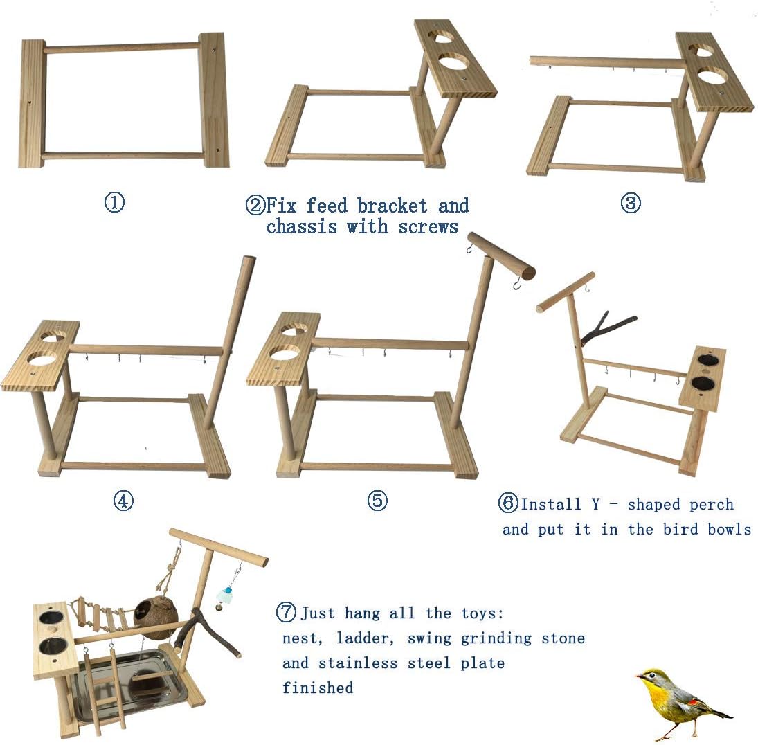 Hamiledyi Parrot Playground Bird Play Stand Natural Wood Parrot Perch