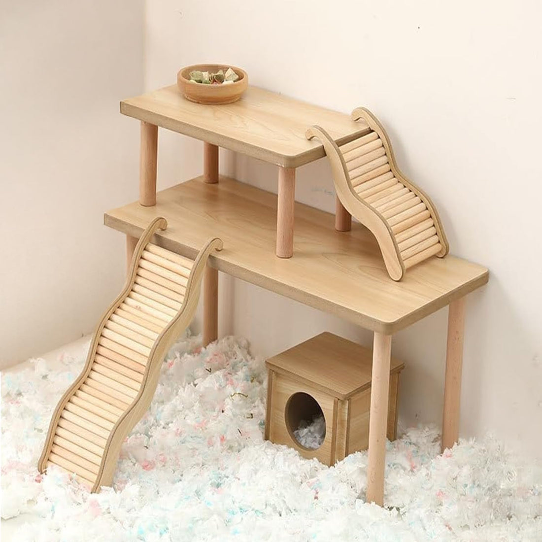 Hamster Play Wooden Platform，2-Piece ，Hamster Cage Accessories Toy Set