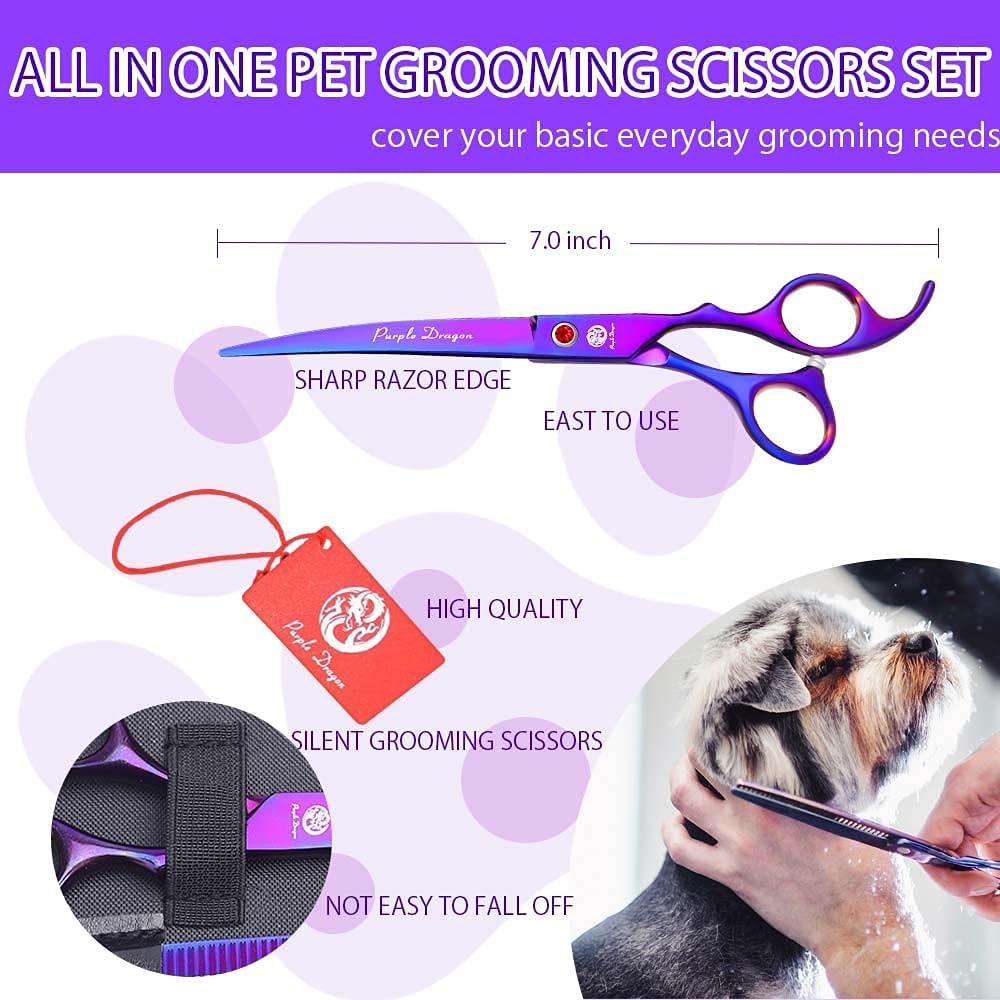 Purple Dragon Professional 7.0 inch Dog Grooming Scissors Set