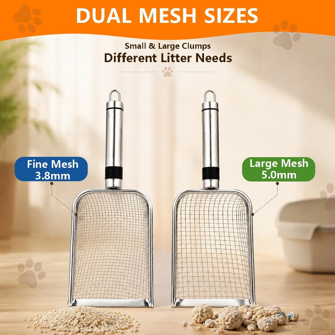 Cat Litter Scoop 2 Pack, Stainless Steel Handle