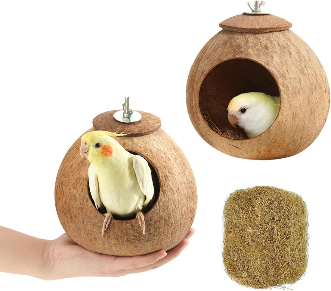 Bird Nest for Cage Natural Coconut Shell Bird House Parakeet Nesting