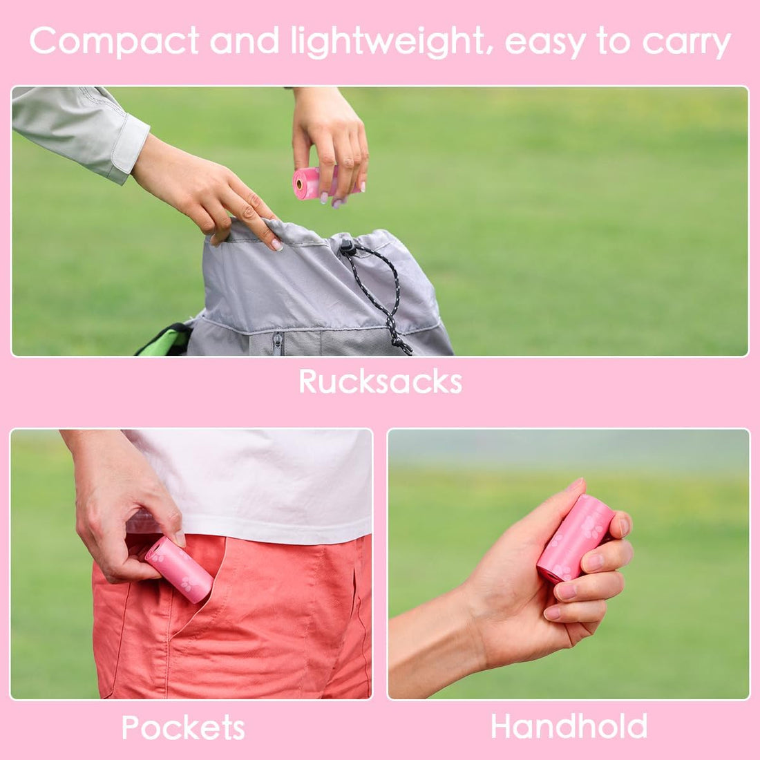 Poop Bags Rolls 256 Count - 9x13 Inches Pink Thickened Leakproof