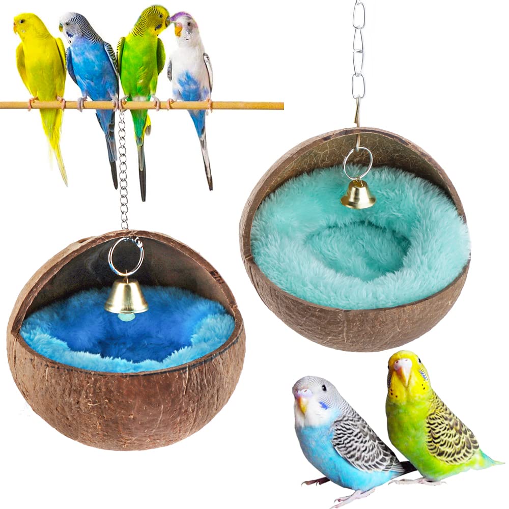 2 Pcs Natural Coconut Shell Bird Nest House Bed Breeding Nesting