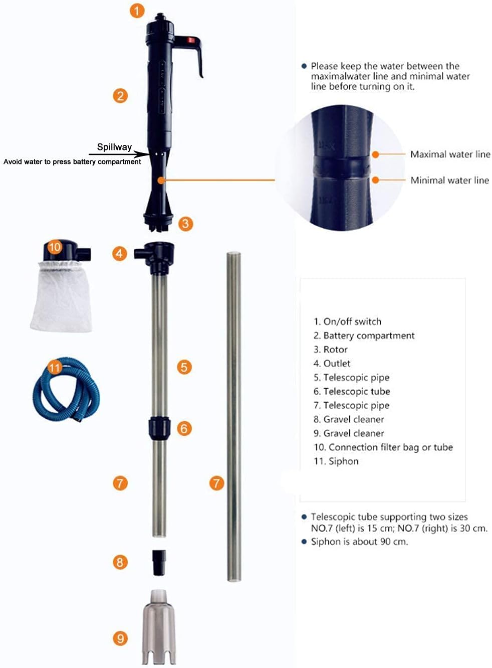 Electric Battery/Adapter Powered Vacuum Water Filter Cleaner Sand