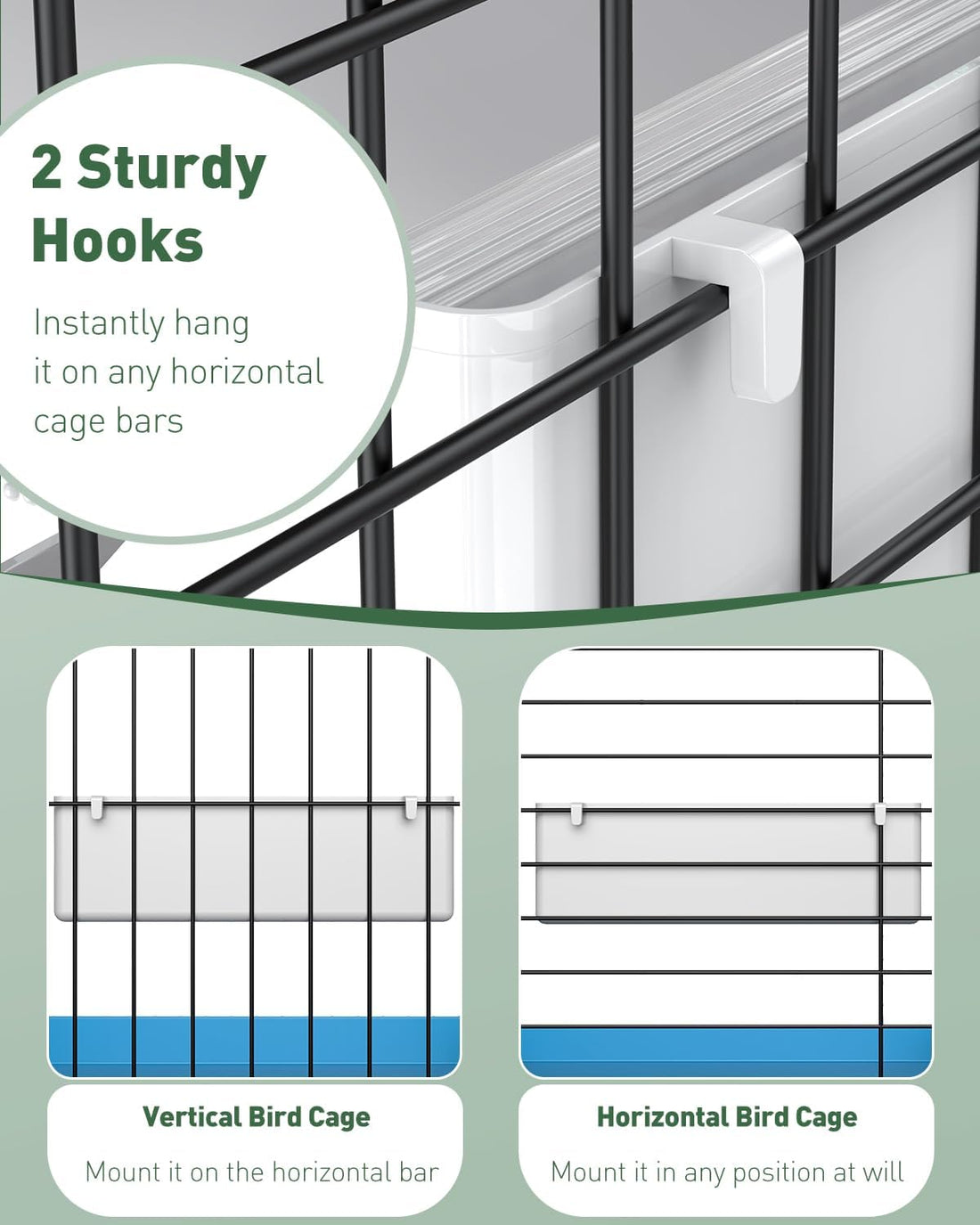 Pawfly 2 Pack Bird Feeder for Cage Hanging Plastic Feeder with Hooks