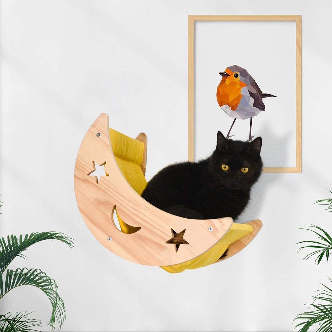 Wall Cat Bed Moon Hammock Wall Mounted Shelf with 2 Steps Climbing