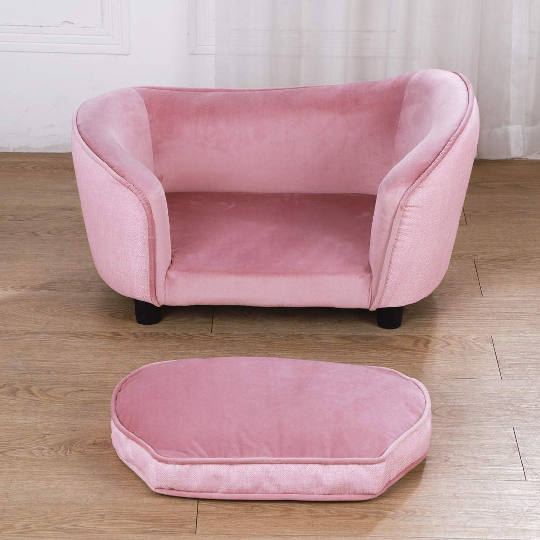 Pet Sofa Bed, Velvet Fabric Pet Couch Chair with Removeable Washable