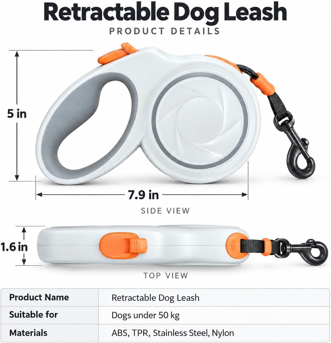 16.4 FT Heavy Duty Retractable Dog Leash for Dogs Up to 110 lbs