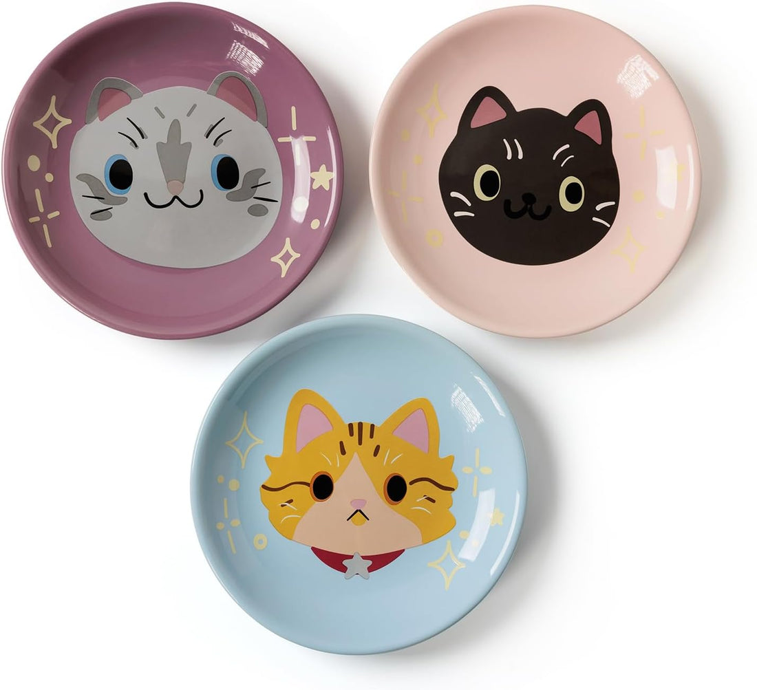 Ceramic Shallow Cat Dish 6 inch, Whisker Fatigue Free Cat Food Bowls