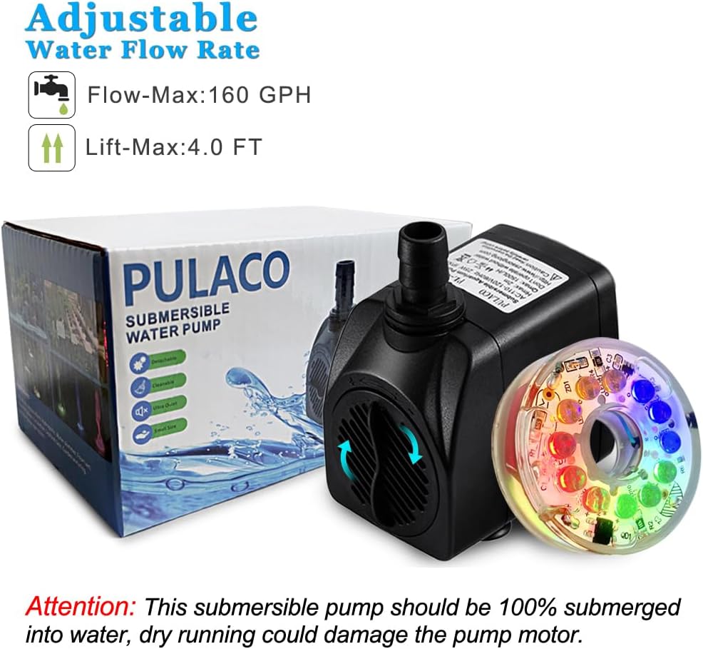 PULACO 160GPH Small Fountain Pump