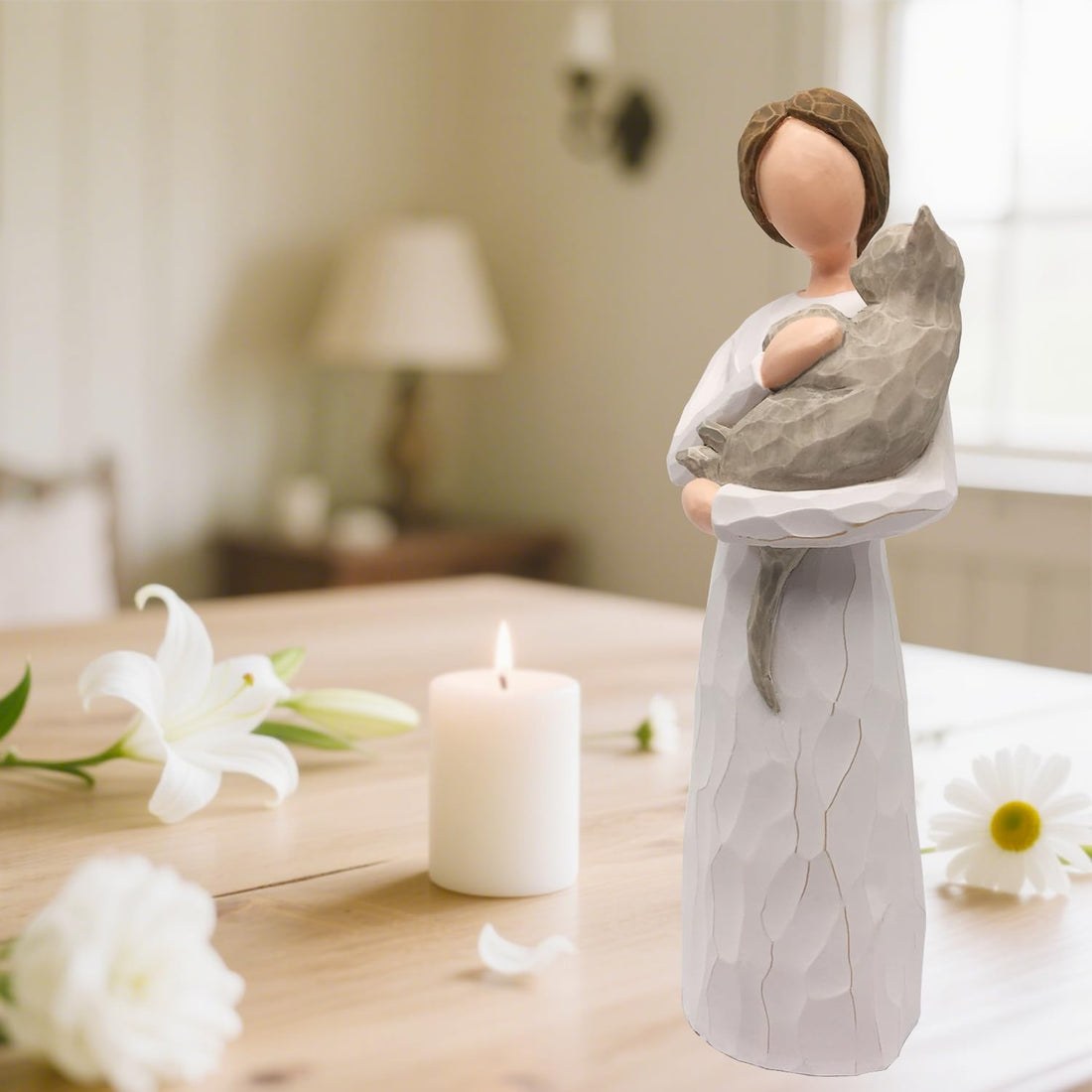 FRUMOASA Cat Angel Figurine 6" Loss of Cat Sympathy Memorial Gift
