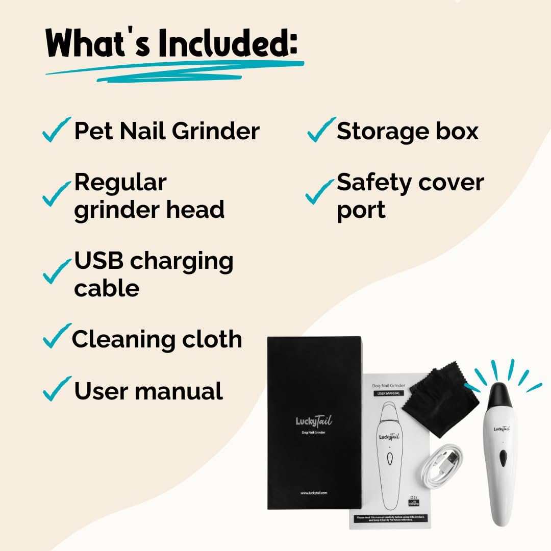 LuckyTail Dog Nail Grinder, Whisper-Quiet