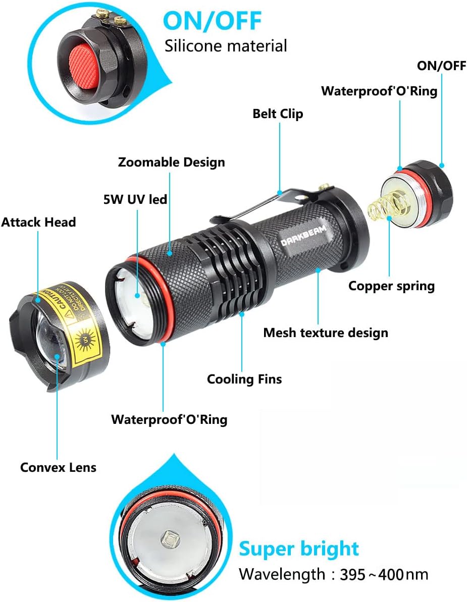 DARKBEAM UV 395nm Flashlight Blacklight Wood's lamp Black Light Mini