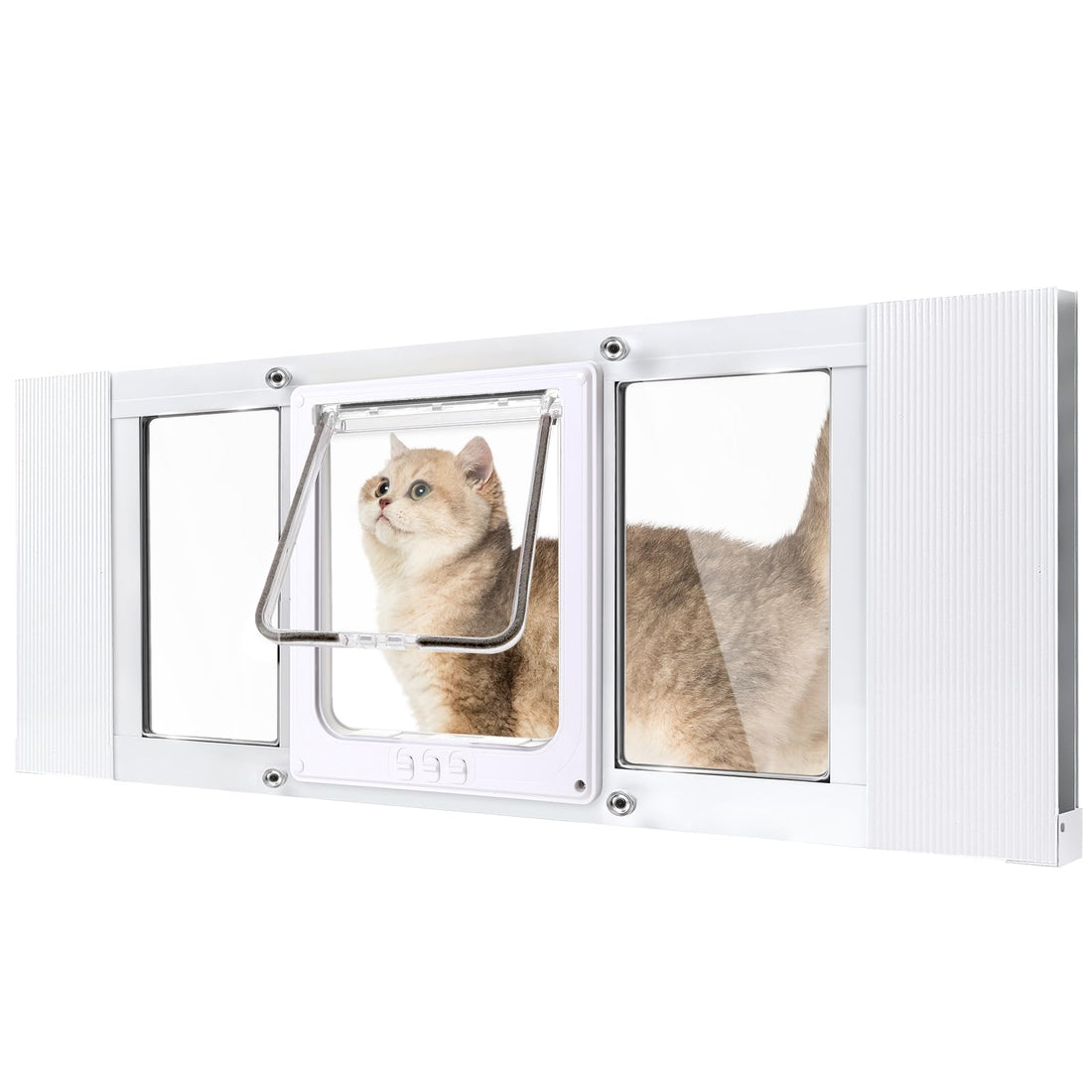 Cat Door for Window, Aluminum Frame, 4-Way Lock