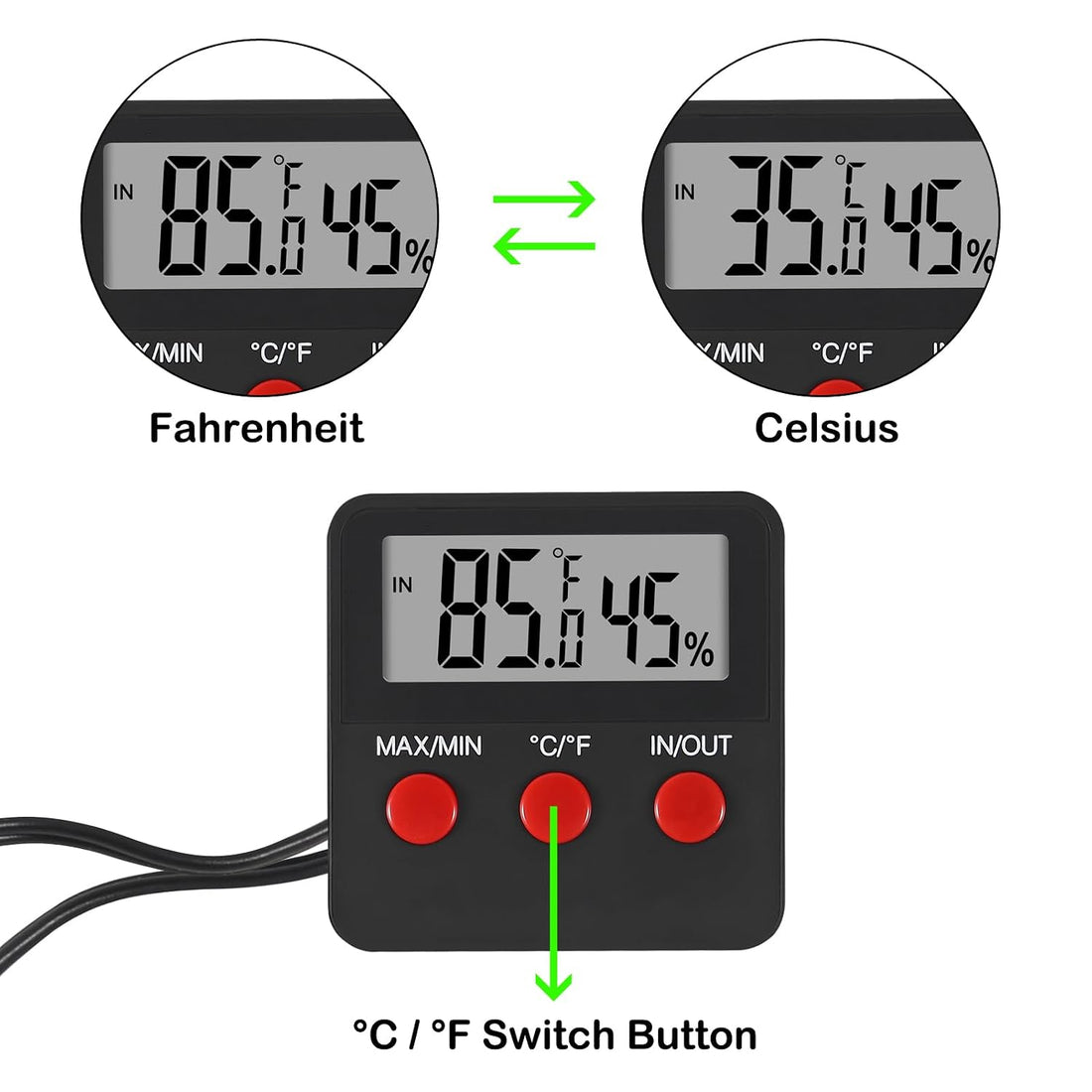 3PCS Digital Reptile Thermometer and Humidity Gauge Remote Probes