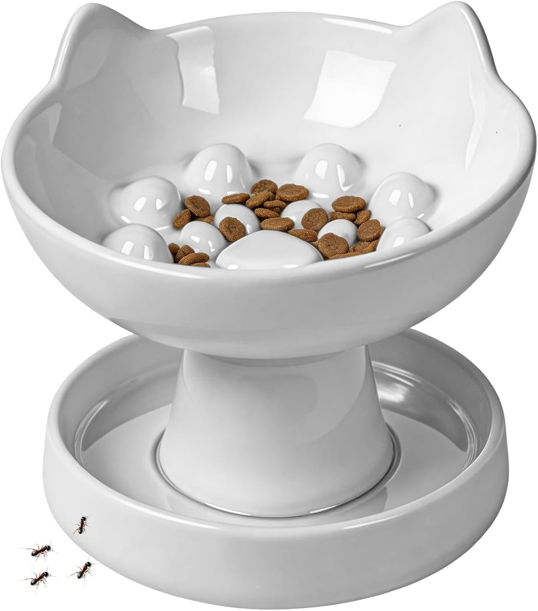 Raised Slow Feeder Cat Bowl, Ceramic 15° Tilted Cat Bowl