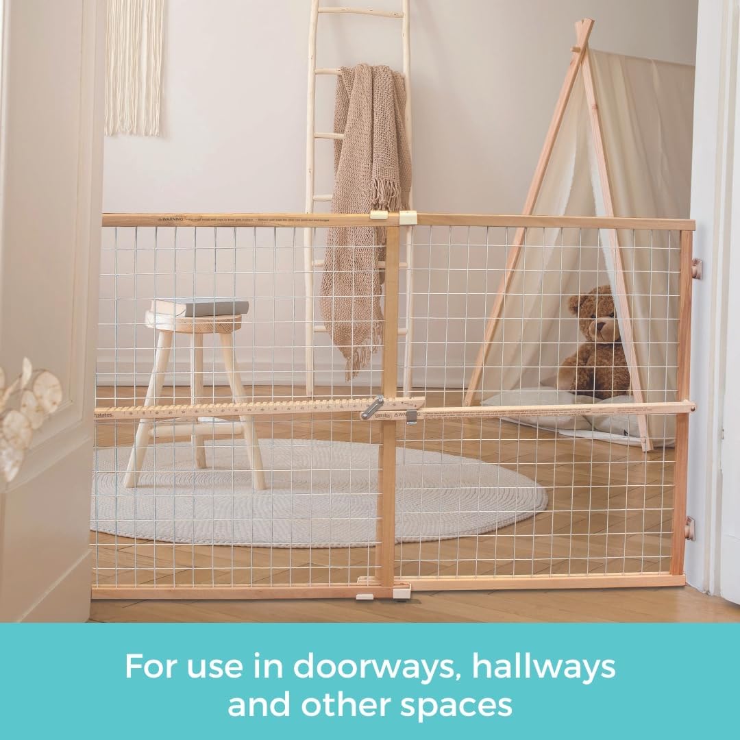 Toddleroo by North States - Extra-Wide Wire Mesh Wooden Baby Gate