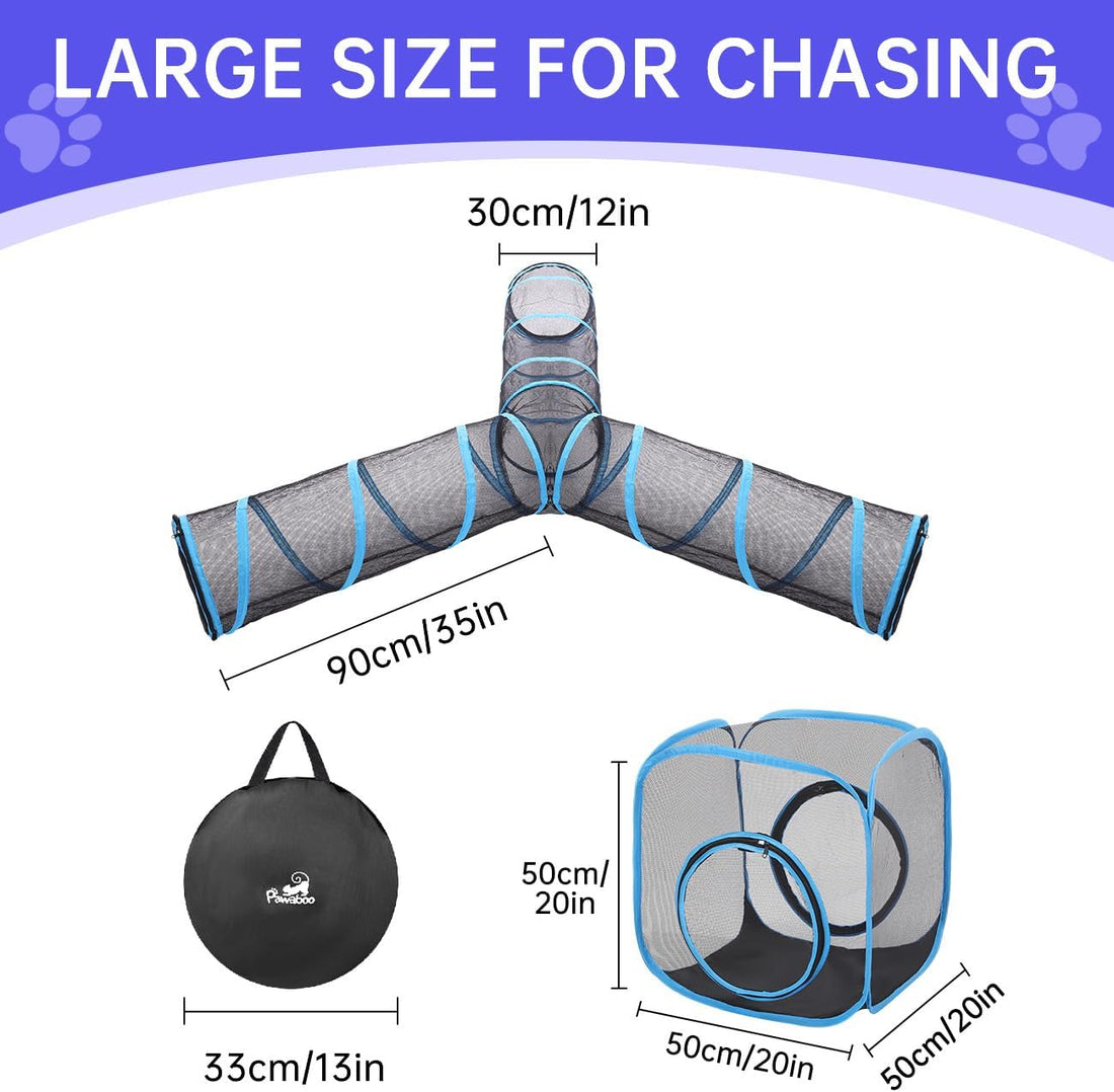 Pawaboo Cat Enclosures, Indoor Mesh Cat Tunnel, Light Blue + Black