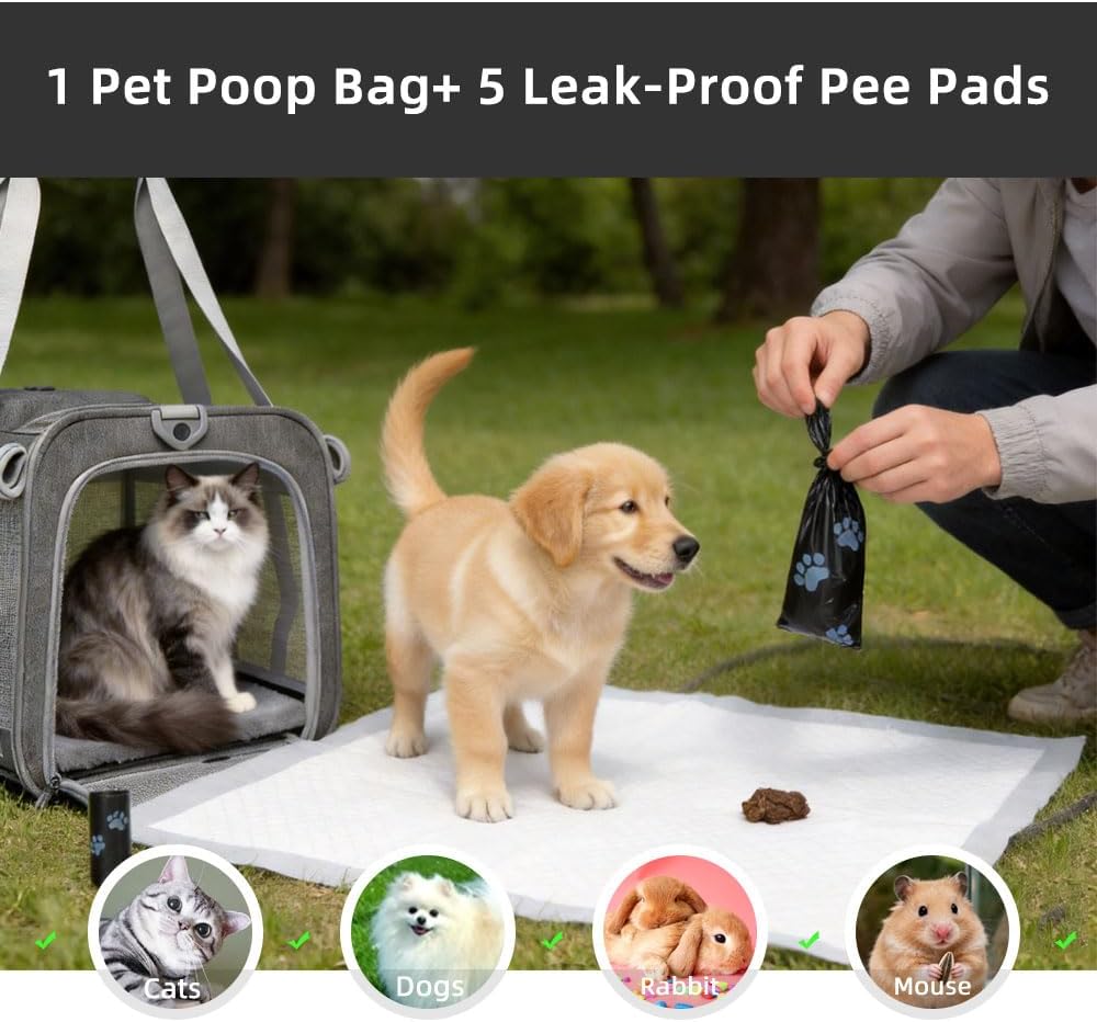 Cat Carrier Soft Sided Dog Carrier with 1 Poop Bags and 5 Pee