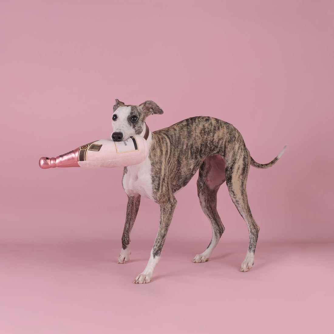 CHEWFFON Dog Toy, Pink Champagne Shape Squeaky Toy for Boredom