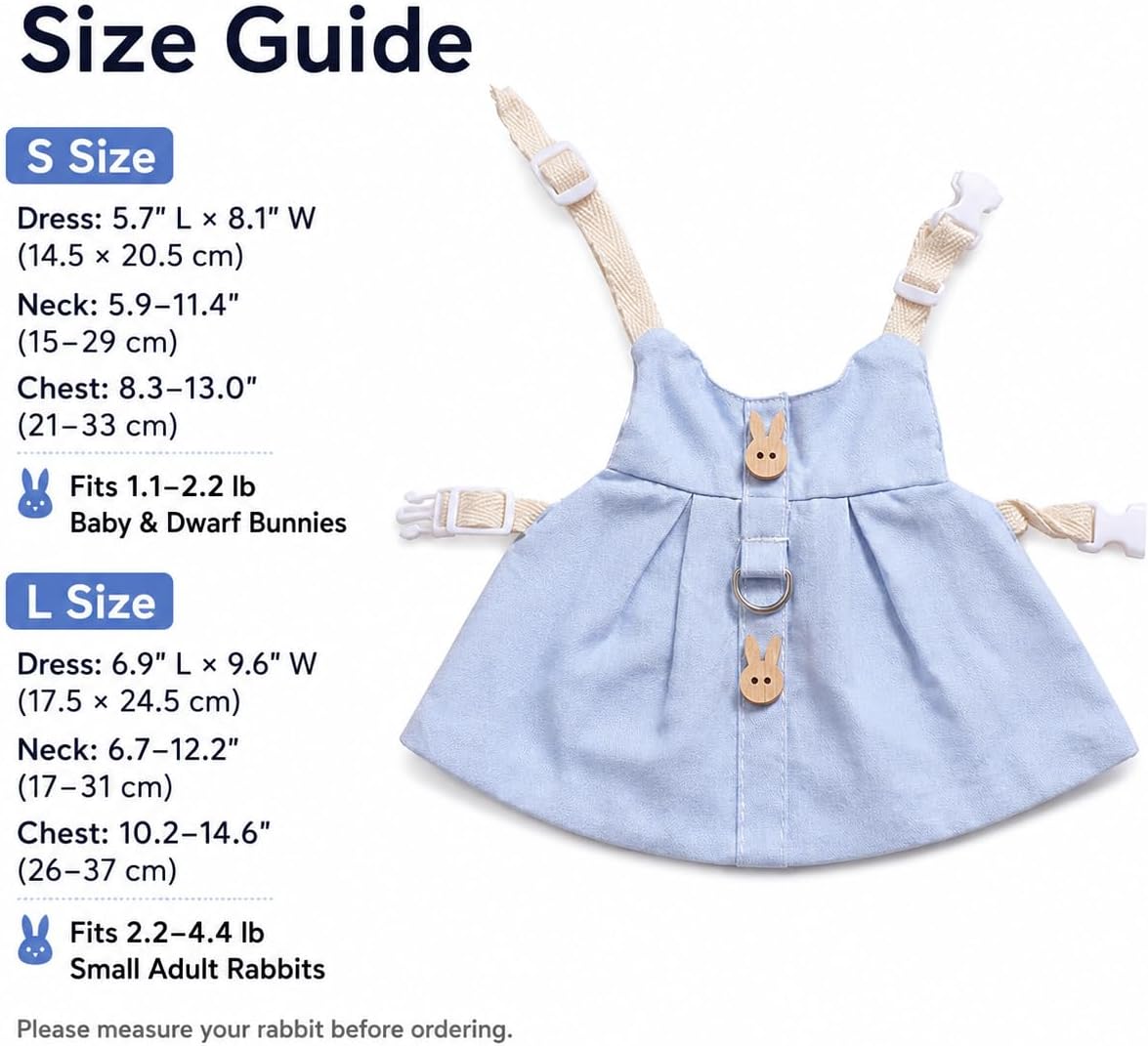 Bunny Outfit Harness Set with Leash, Cute Blue, L