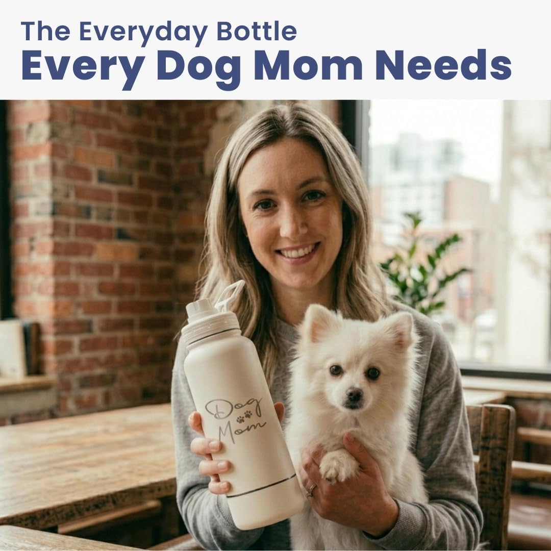 Dog Mom Water Bottle - 32 oz Stainless Steel Double Wall Insulated