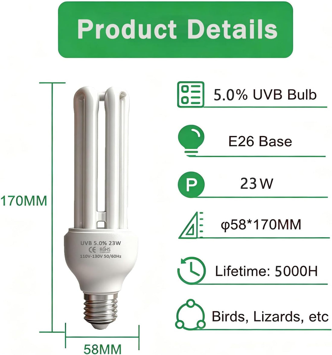 KINGYEENUO UVB 5.0 Bulb for Birds Compact Fluorescent Light Bulb E26