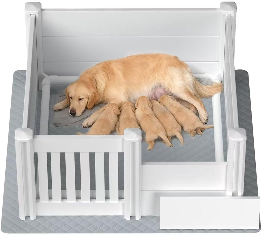 Whelping Box for Dogs, Puppies,with Pig Rails Washable Pad
