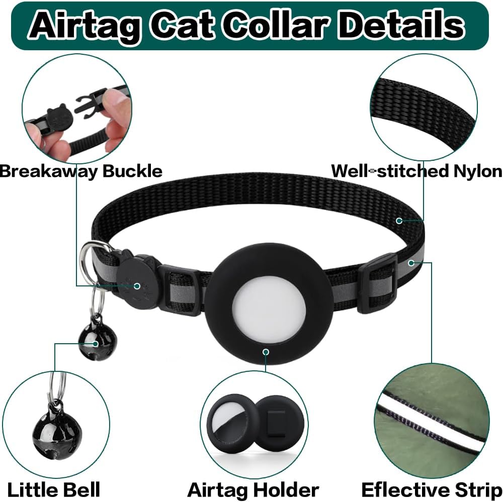 Airtag Cat Collar Breakaway, Reflective Kitten Collar with Apple Air