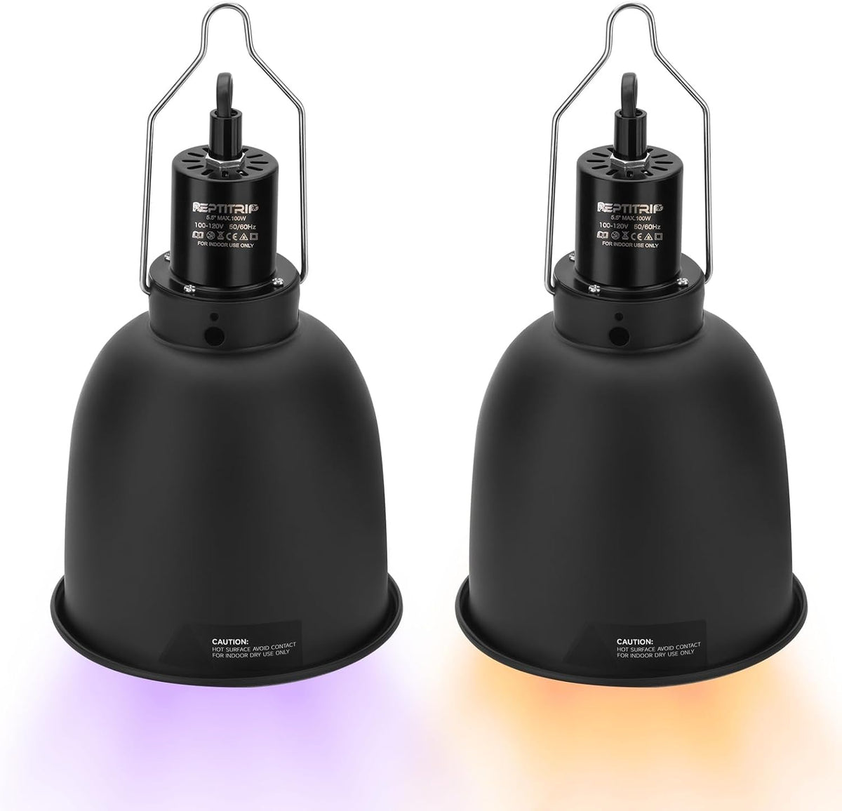 REPTITRIP Dual Reptile Light Fixture with 100W Daytime Heat Bulb & 100W Nighttime Ceramic Heat Emitter, 2 Independent Switches, Reptile Heat Lamp Combo Pack - No UVB