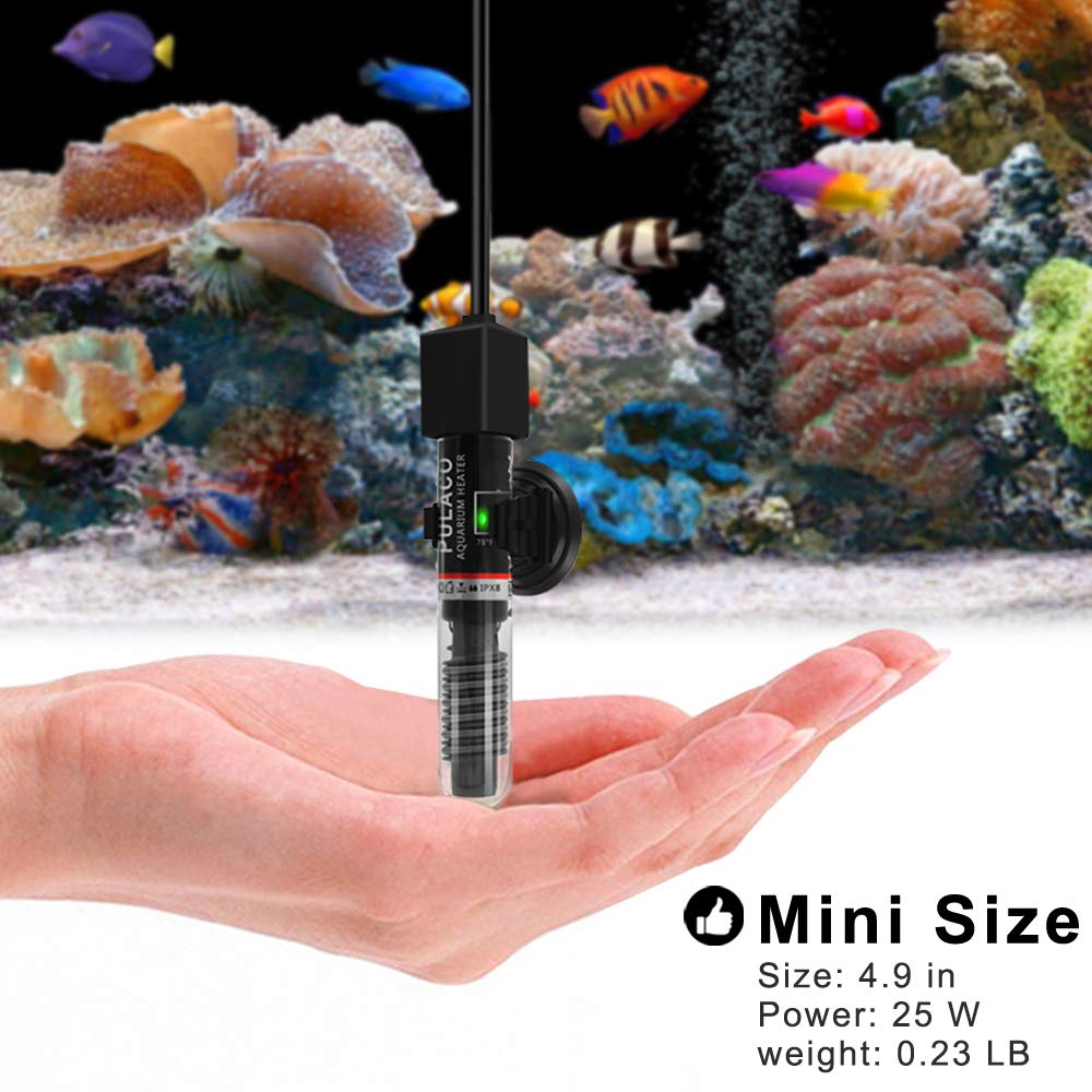 PULACO 25Watt Mini Aquarium Heater, Submersible Betta Heater